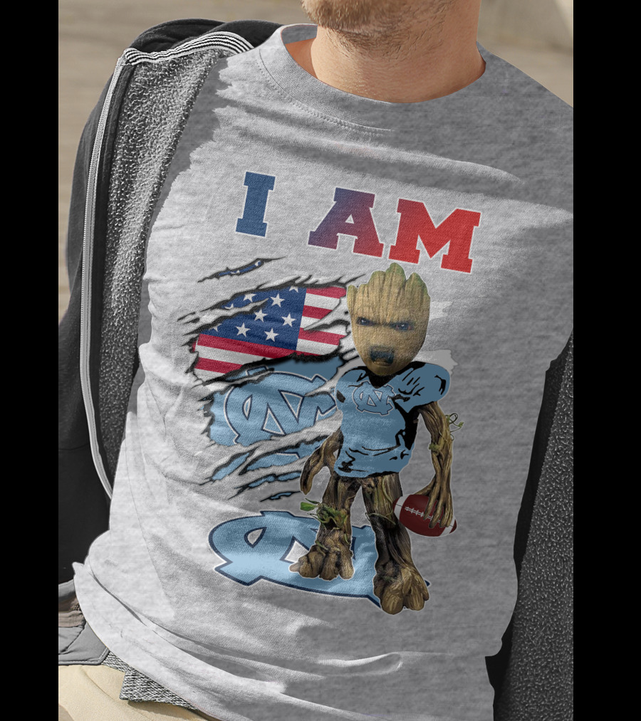 I Am Tarheels Baby Groot Unc Football American Flag T-Shirt