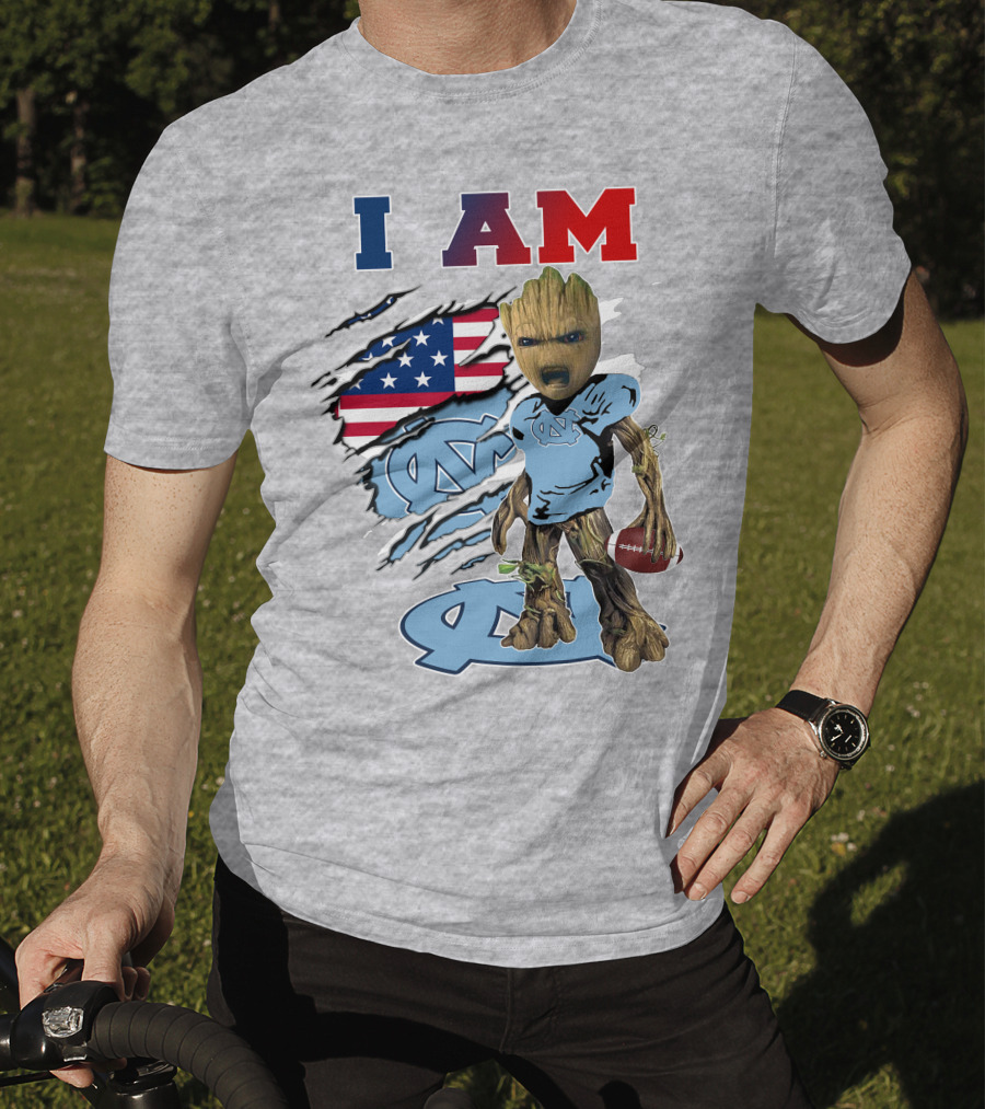 I Am Tarheels Baby Groot Unc Football American Flag T-Shirt