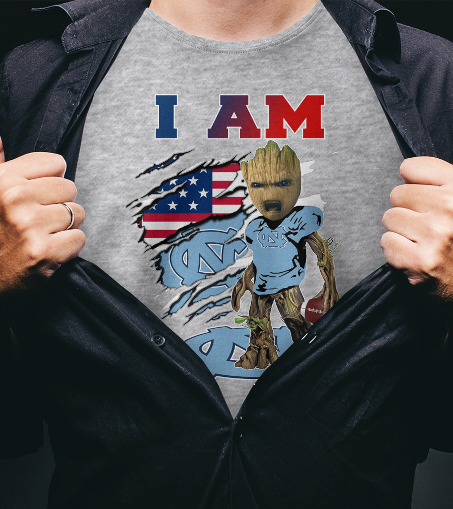 I Am Tarheels Baby Groot Unc Football American Flag T-Shirt