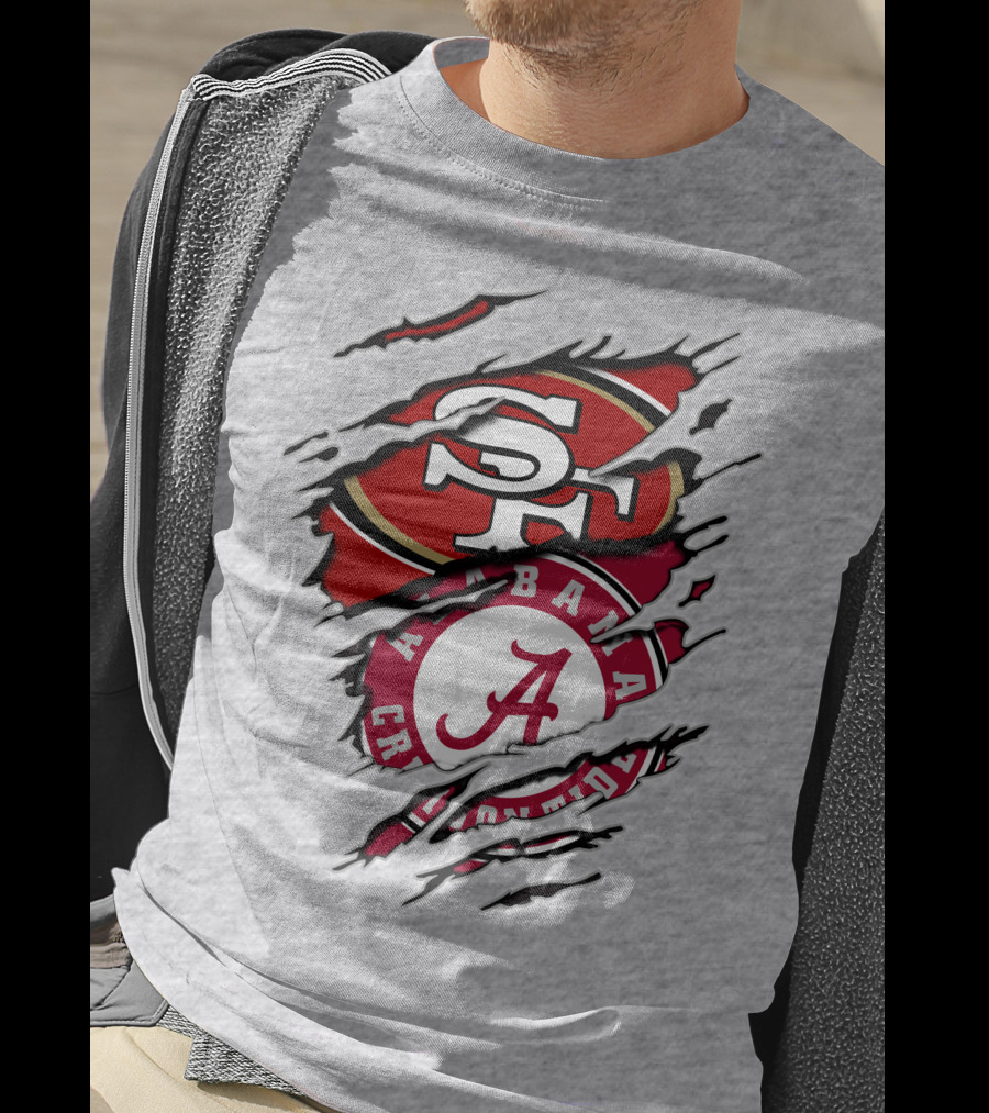 Alabama Crimson Tide San Francisco 49ers Rip Effect Logo Collaboration T-Shirt