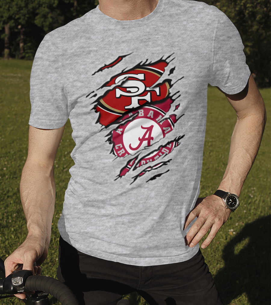 Alabama Crimson Tide San Francisco 49ers Rip Effect Logo Collaboration T-Shirt