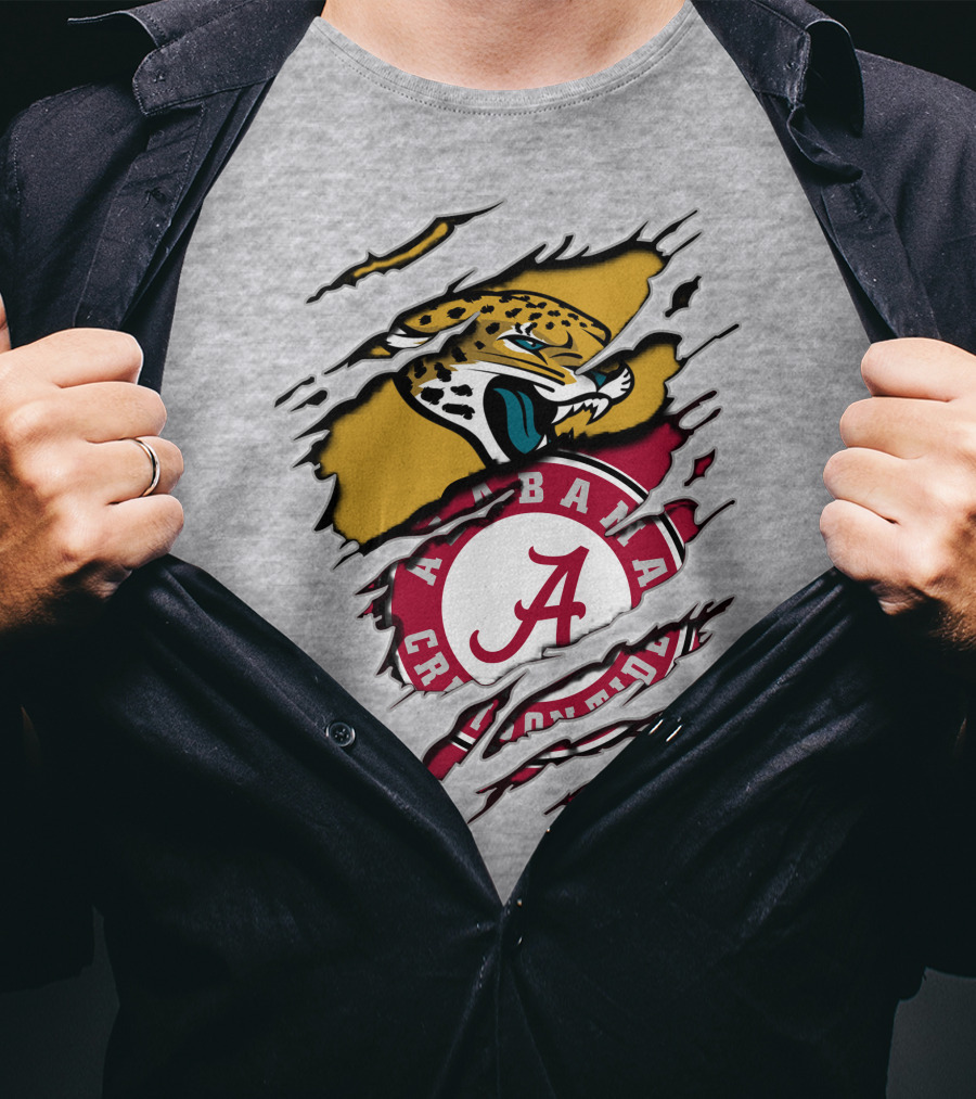 Alabama Crimson Tide And Jaguars Claw Logo Fusion T-Shirt