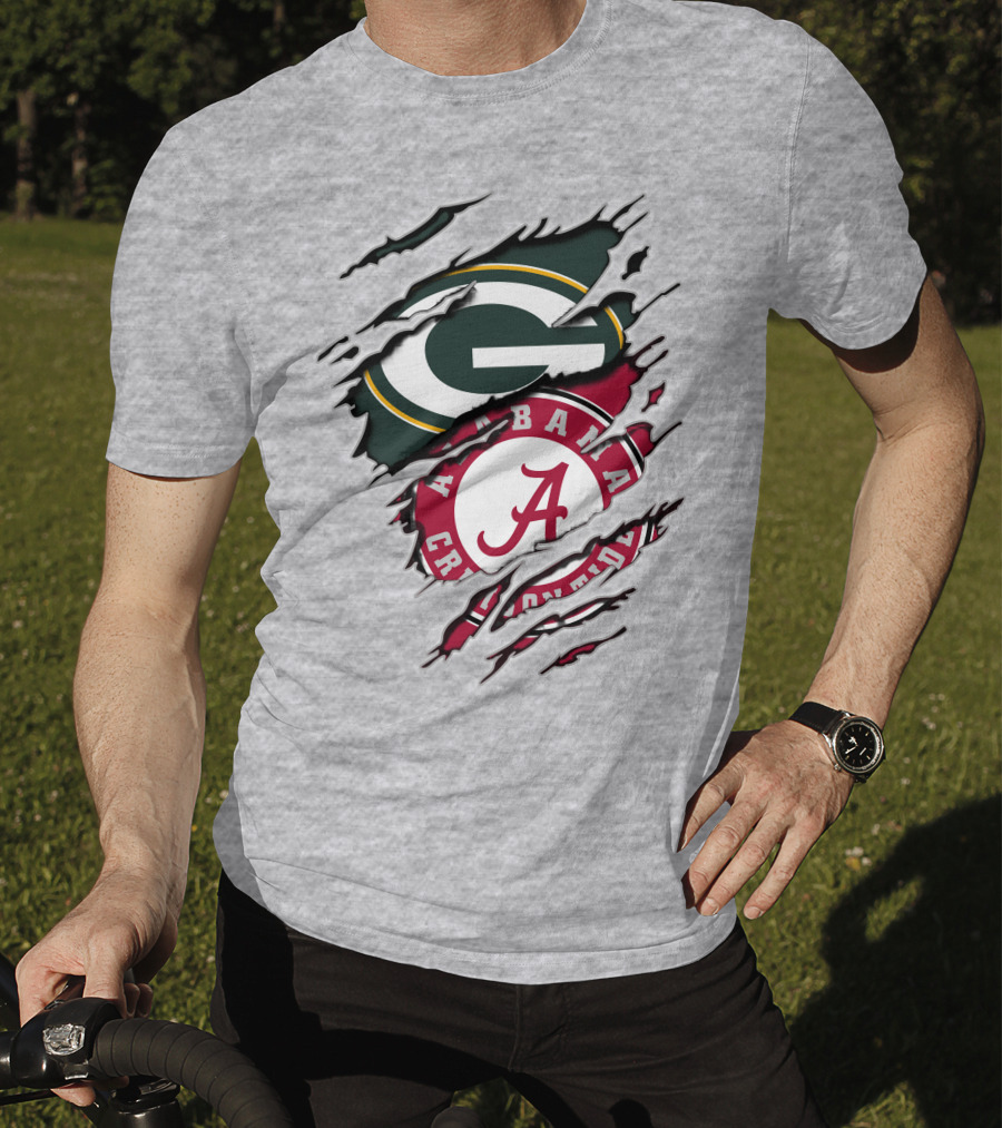 Alabama Crimson Tide Green Bay Packers Rip Effect T-Shirt