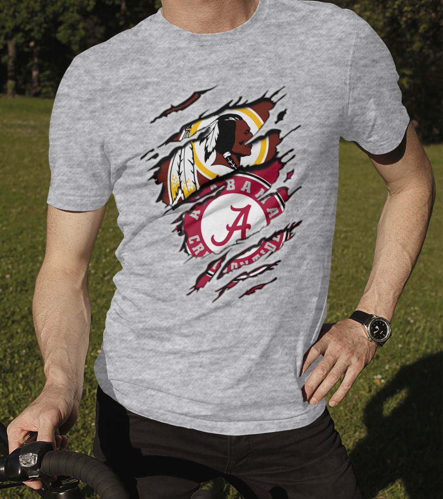 Alabama Crimson Tide Washington Redskins Logos Torn Effect T-Shirt