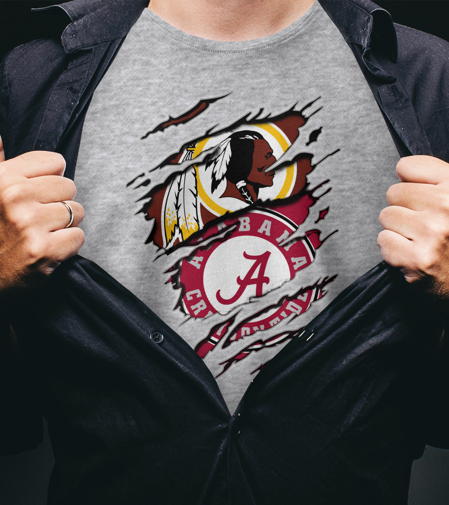 Alabama Crimson Tide Washington Redskins Logos Torn Effect T-Shirt