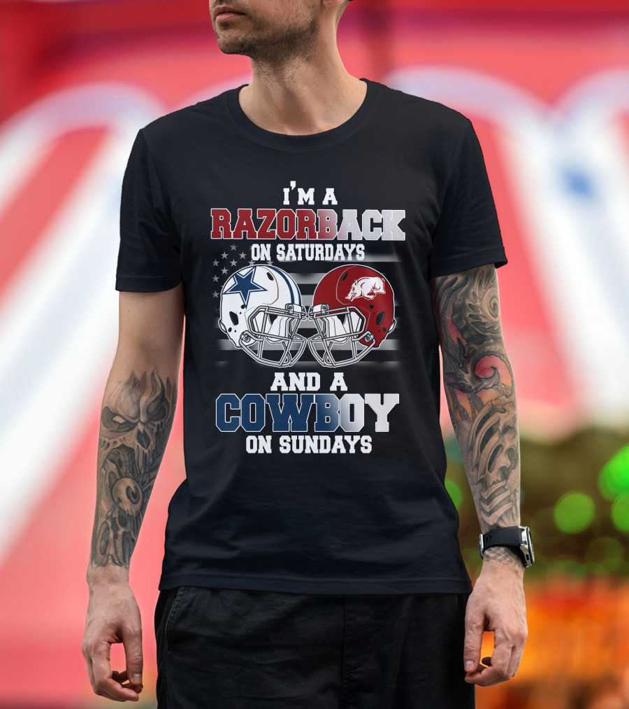 Razorback On Saturdays Cowboy On Sundays Football Helmets T-Shirt