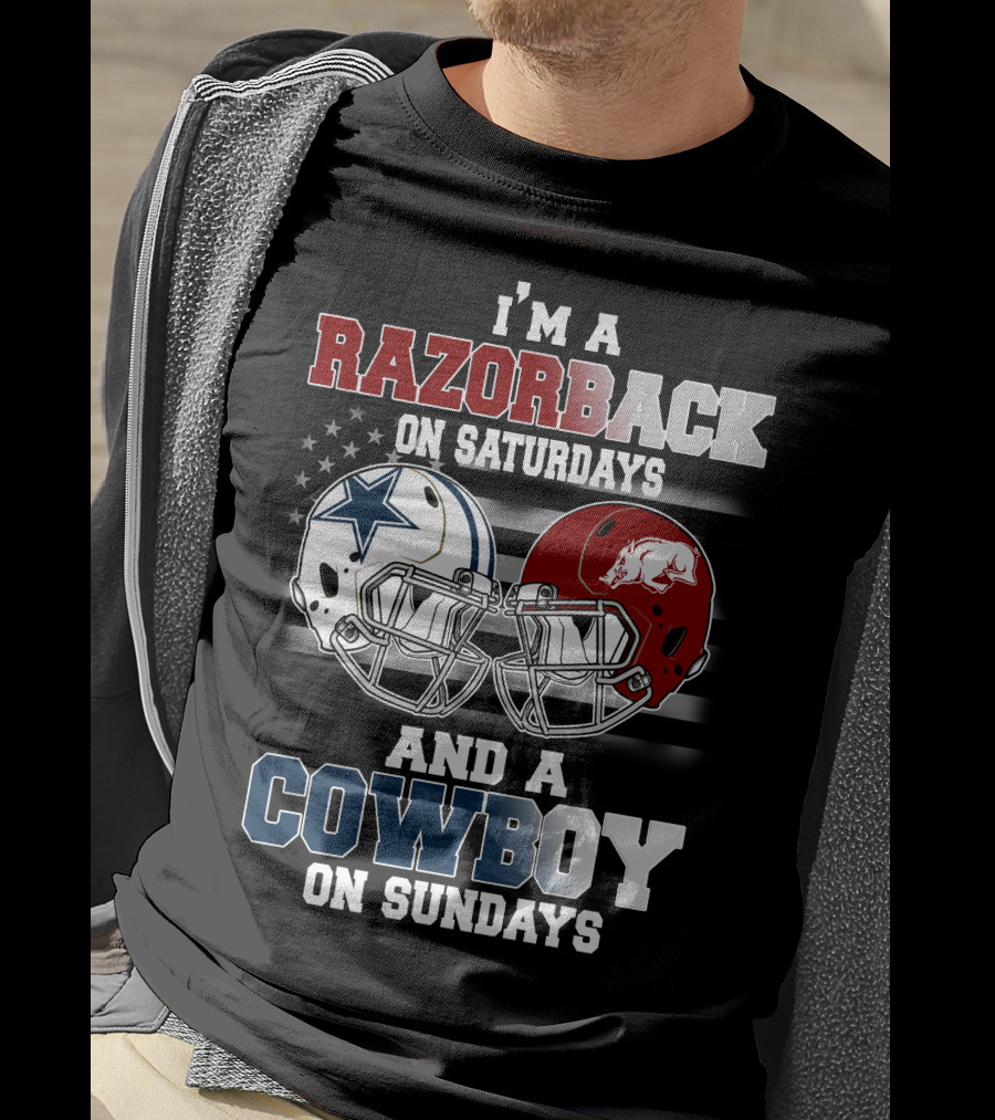 Razorback On Saturdays Cowboy On Sundays Football Helmets T-Shirt