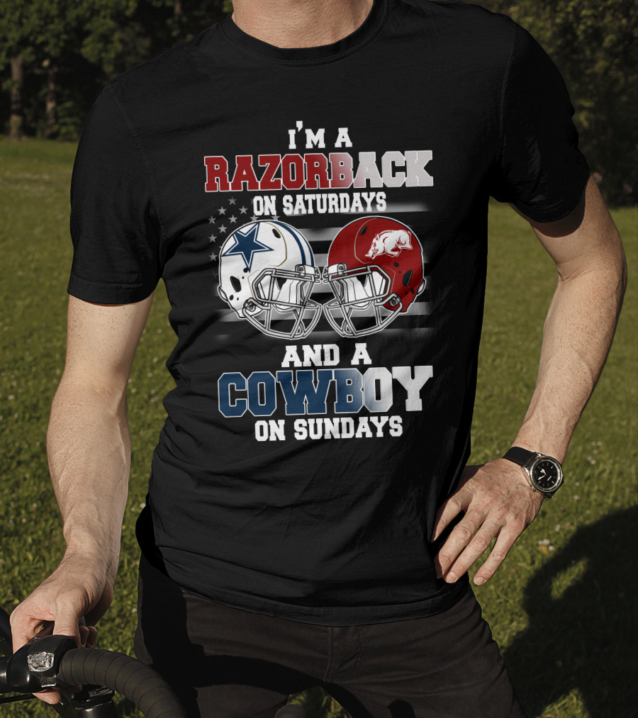 Razorback On Saturdays Cowboy On Sundays Football Helmets T-Shirt