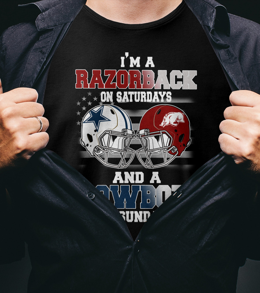 Razorback On Saturdays Cowboy On Sundays Football Helmets T-Shirt