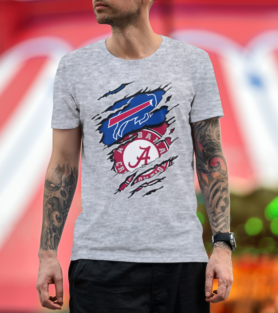 Buffalo Bills Alabama Crimson Tide Torn Logo Mashup T-Shirt