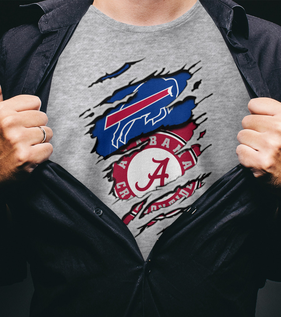 Buffalo Bills Alabama Crimson Tide Torn Logo Mashup T-Shirt