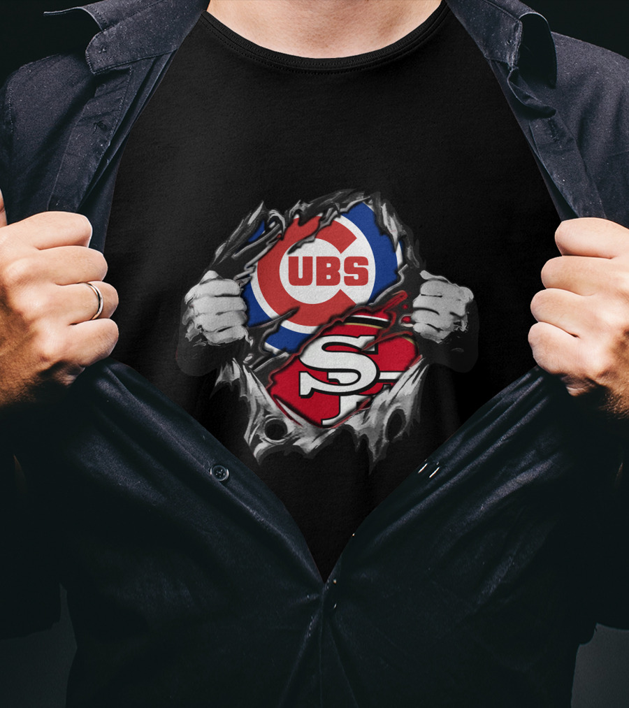 Cubs And 49ers Logos Fusion Tear T-Shirt