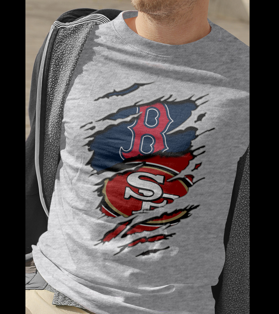49ers Redsox Sf B Baseball Football Logo Tear T-Shirt