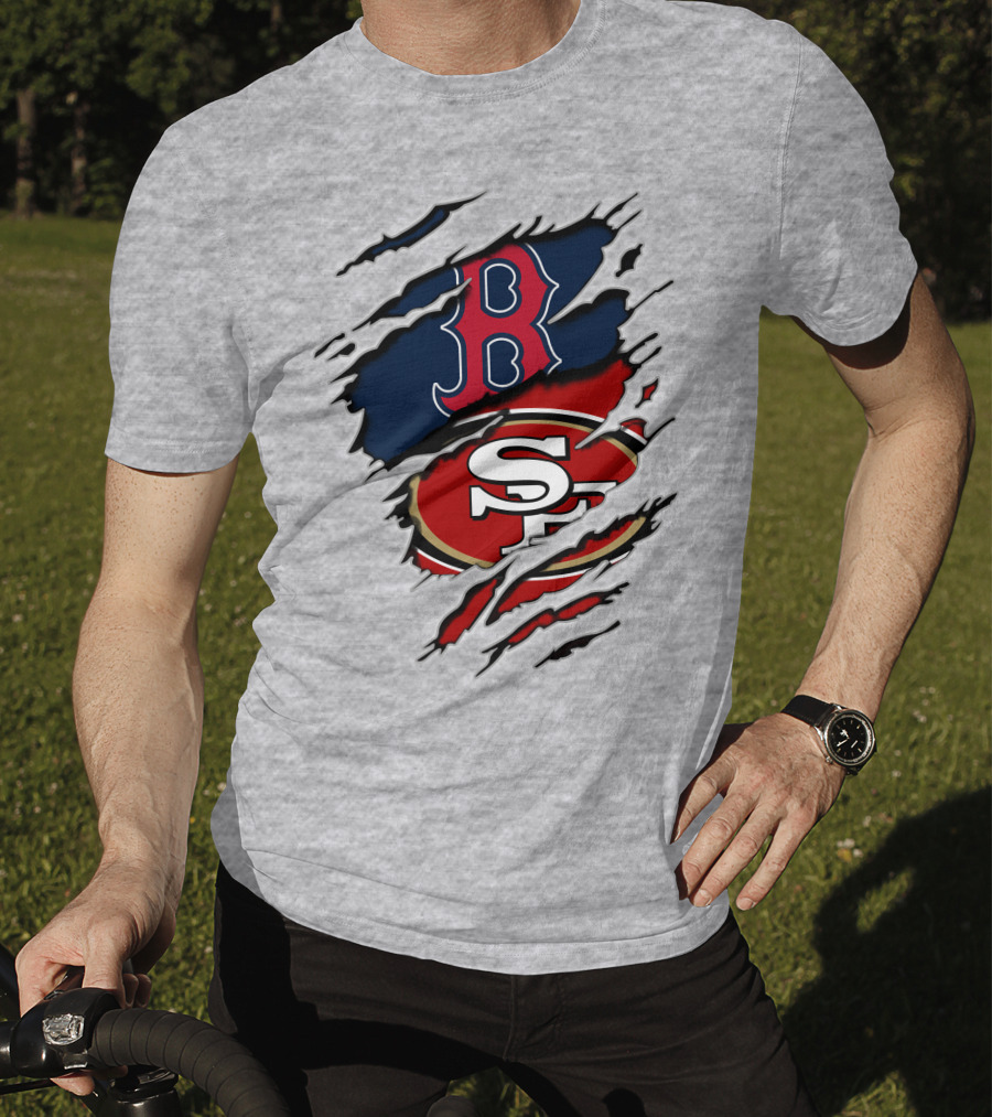 49ers Redsox Sf B Baseball Football Logo Tear T-Shirt