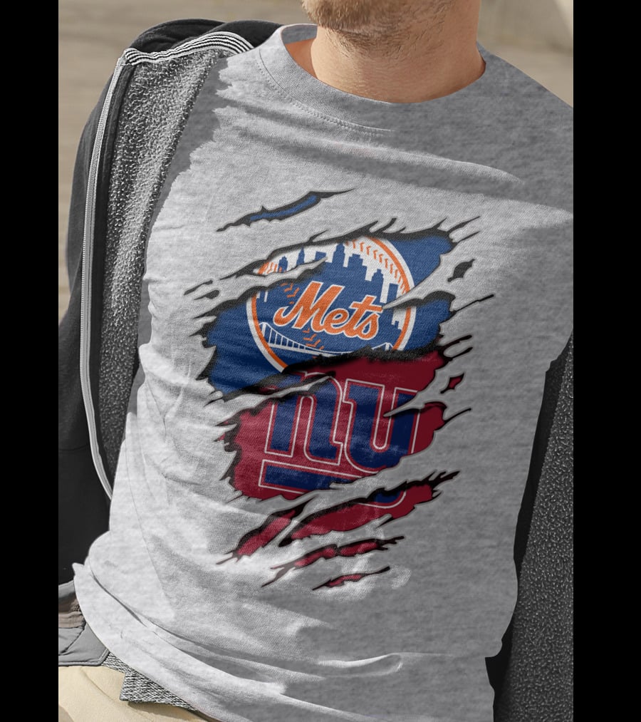 Mets Giants Baseball Football Crossover Ripped T-Shirt