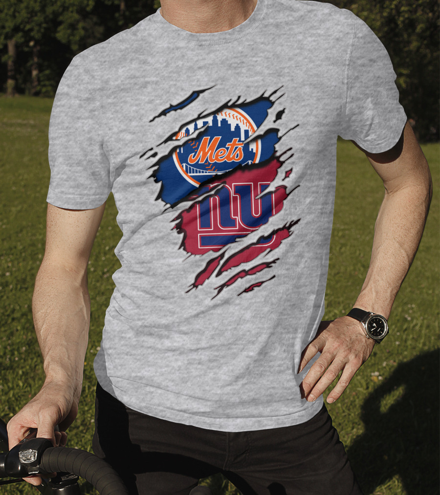 Mets Giants Baseball Football Crossover Ripped T-Shirt