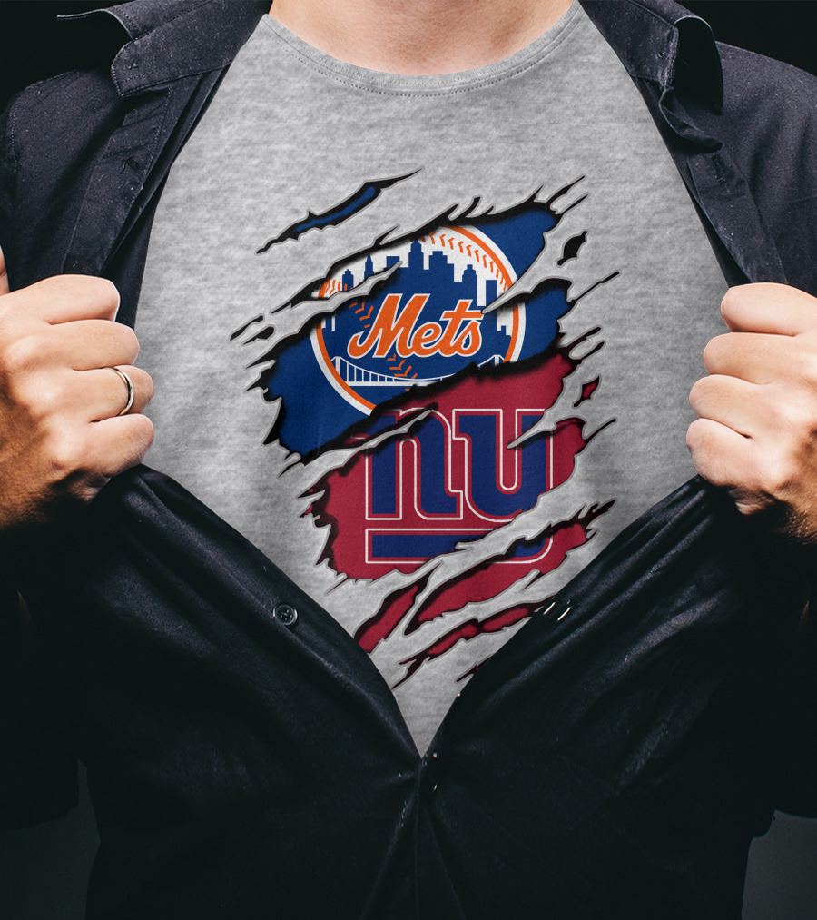 Mets Giants Baseball Football Crossover Ripped T-Shirt