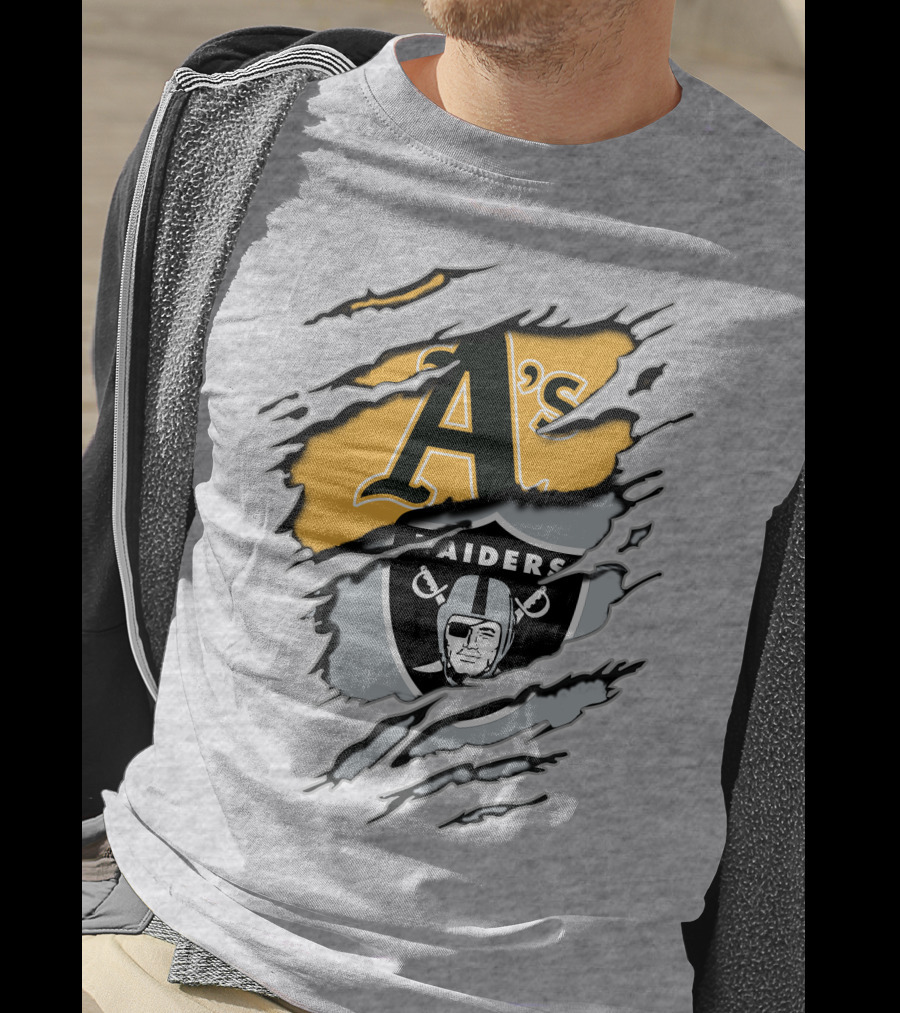 Oakland Athletics Raiders Dual Logo Torn Effect T-Shirt
