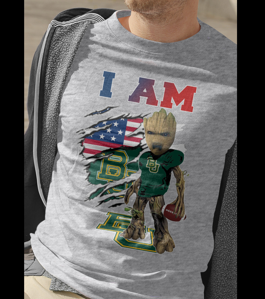 I AM Baylor Bears Groot Football American Flag T-Shirt
