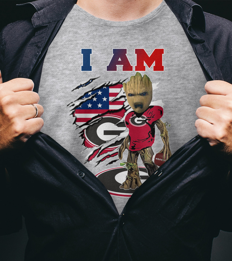 I Am Bulldogs Georgia Groot American Flag Football T-Shirt