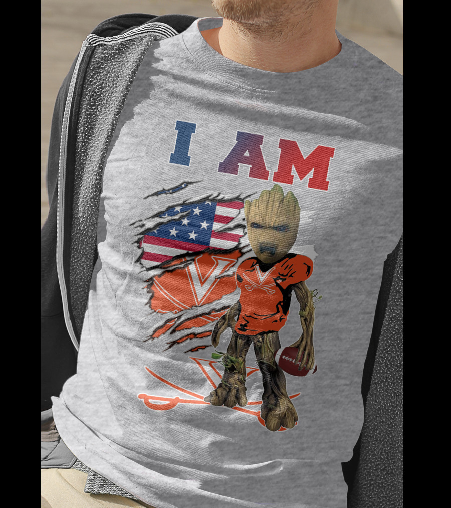 I Am Groot Virginia Cavaliers Football Usa Flag T-Shirt
