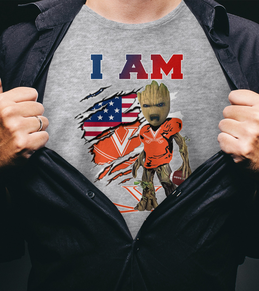 I Am Groot Virginia Cavaliers Football Usa Flag T-Shirt