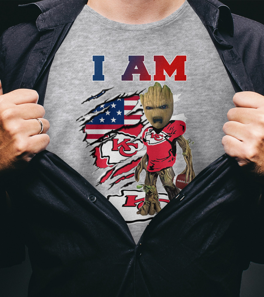 I Am Kc Chiefs Groot Football Usa Flag T-Shirt
