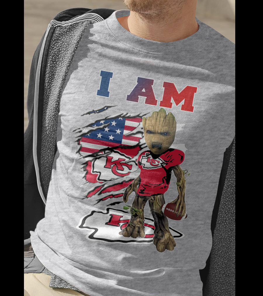 I Am Groot Chiefs Kc Football American Flag T-Shirt