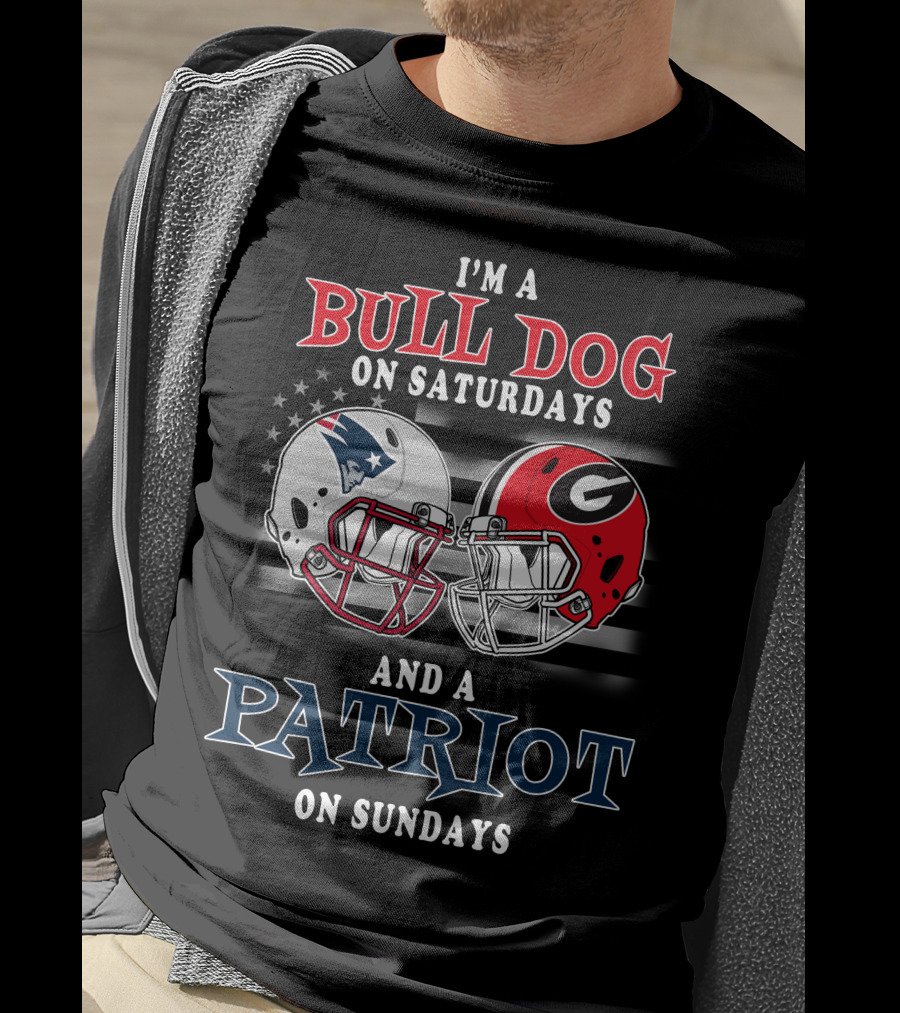 Bulldog On Saturdays And Patriot On Sundays Football Helmets Stars And Stripes T-Shirt