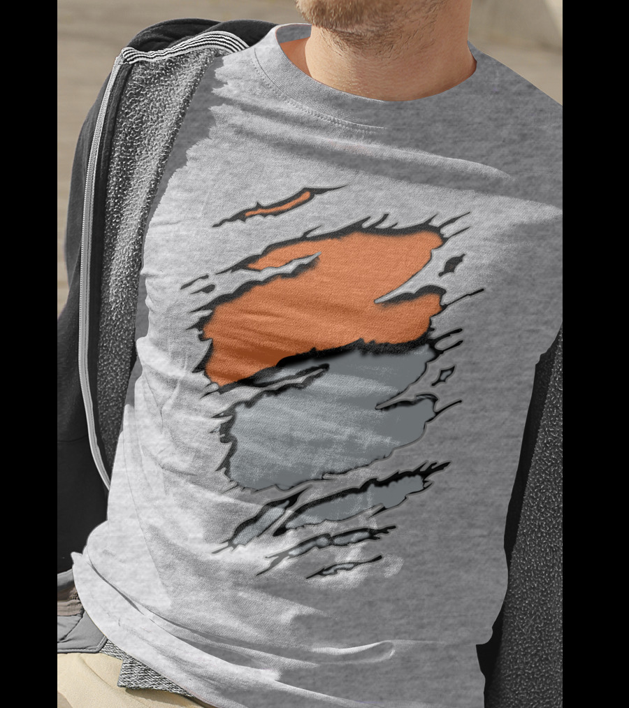 Raiders Giants 13 Orange Gray Ripped Texture T-Shirt