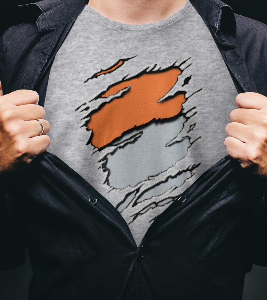 Raiders Giants 13 Orange Gray Ripped Texture T-Shirt