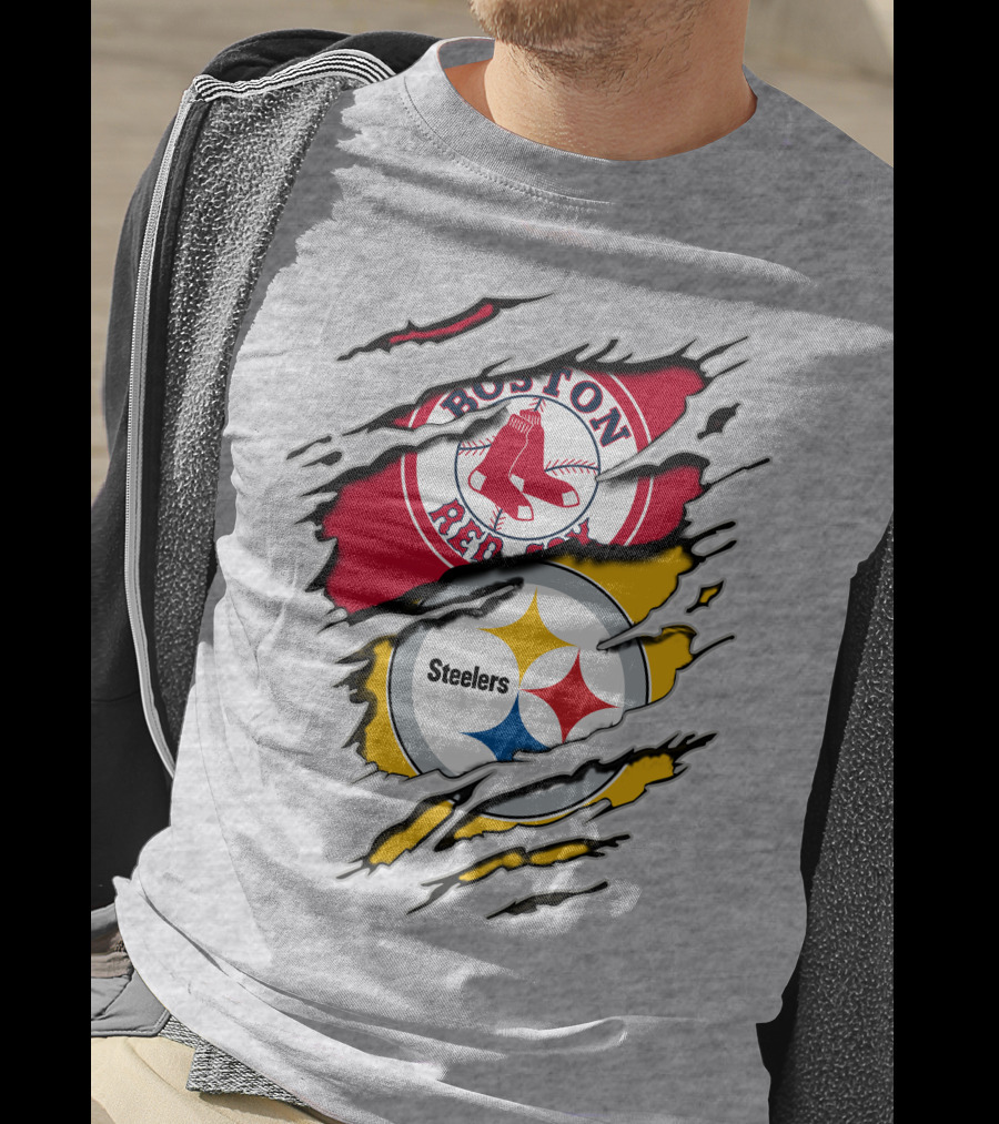 Boston Red Sox Pittsburgh Steelers Logo Mashup T-Shirt