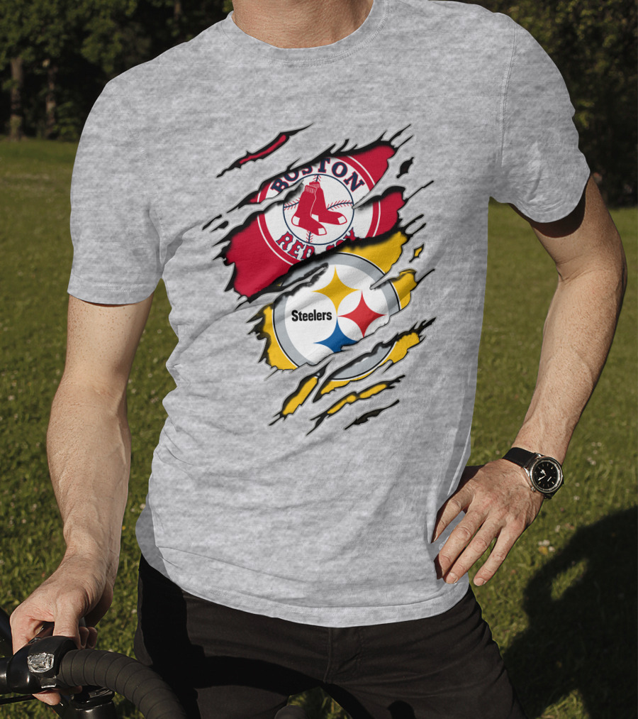 Boston Red Sox Pittsburgh Steelers Logo Mashup T-Shirt