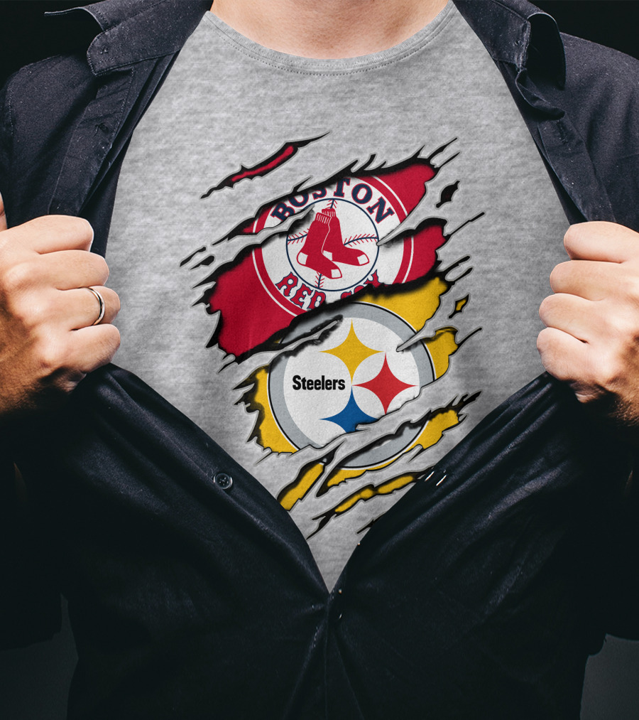 Boston Red Sox Pittsburgh Steelers Logo Mashup T-Shirt