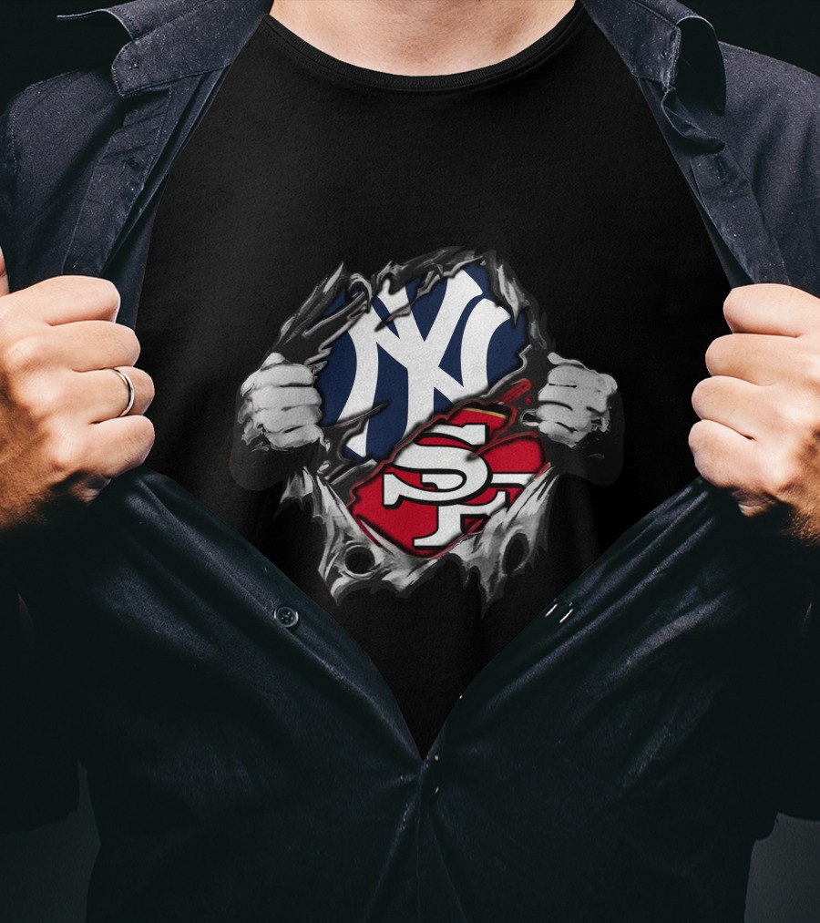 49ers Yankees Logo Fusion With Torn Effect T-Shirt