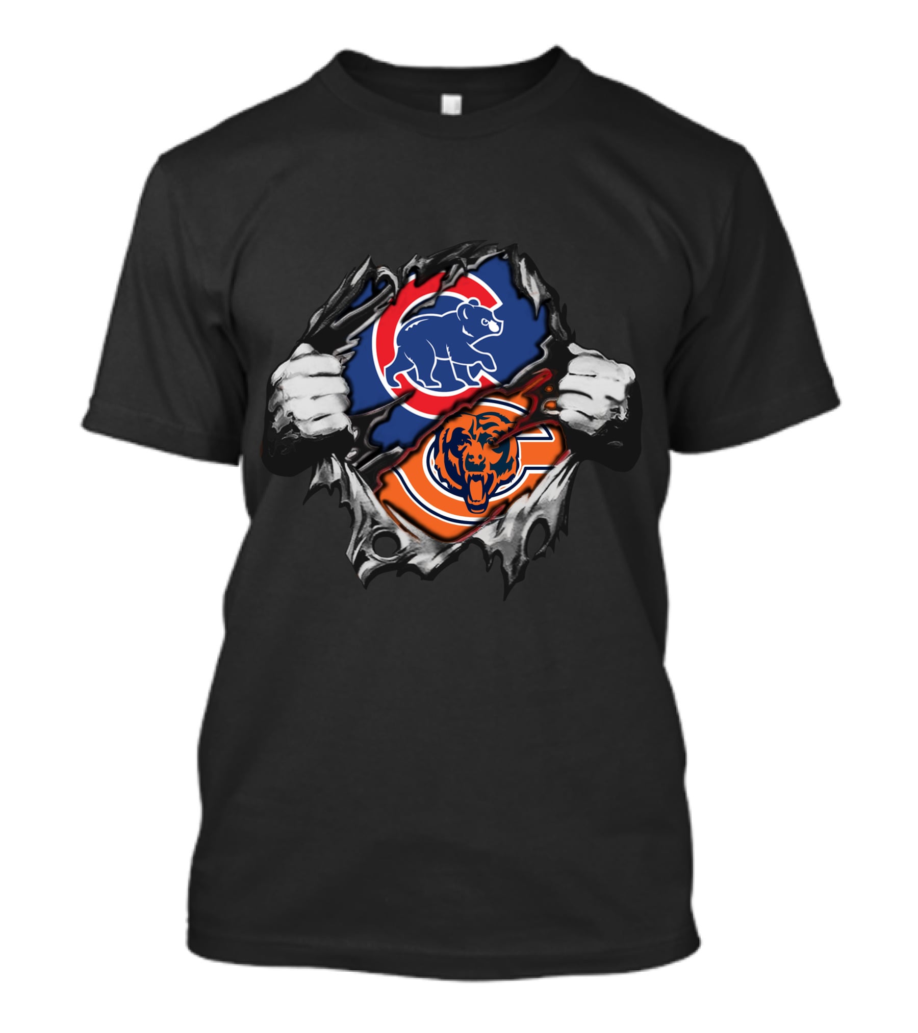 Chicago Cubs And Chicago Bears Dual Team Logo Burst T-Shirt