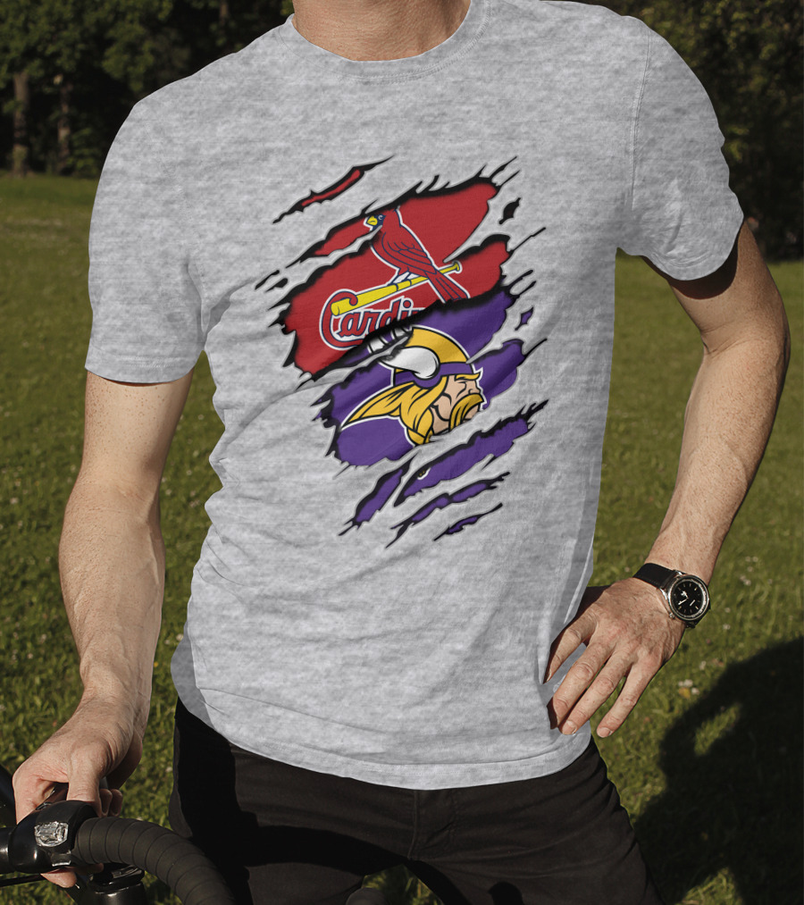 Cardinals Baseball Crossed With Vikings Football Icons T-Shirt