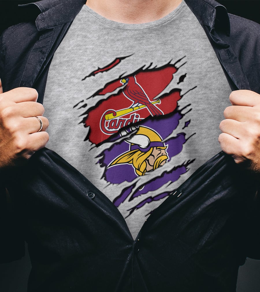 Cardinals Baseball Crossed With Vikings Football Icons T-Shirt
