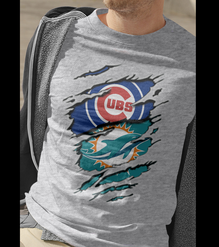 Cubs Dolphins Logo Mashup Nfl Mlb Sports Fans T-Shirt