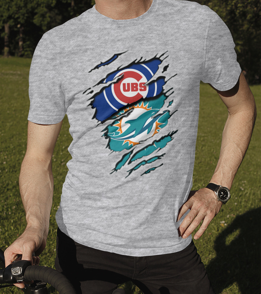 Cubs Dolphins Logo Mashup Nfl Mlb Sports Fans T-Shirt