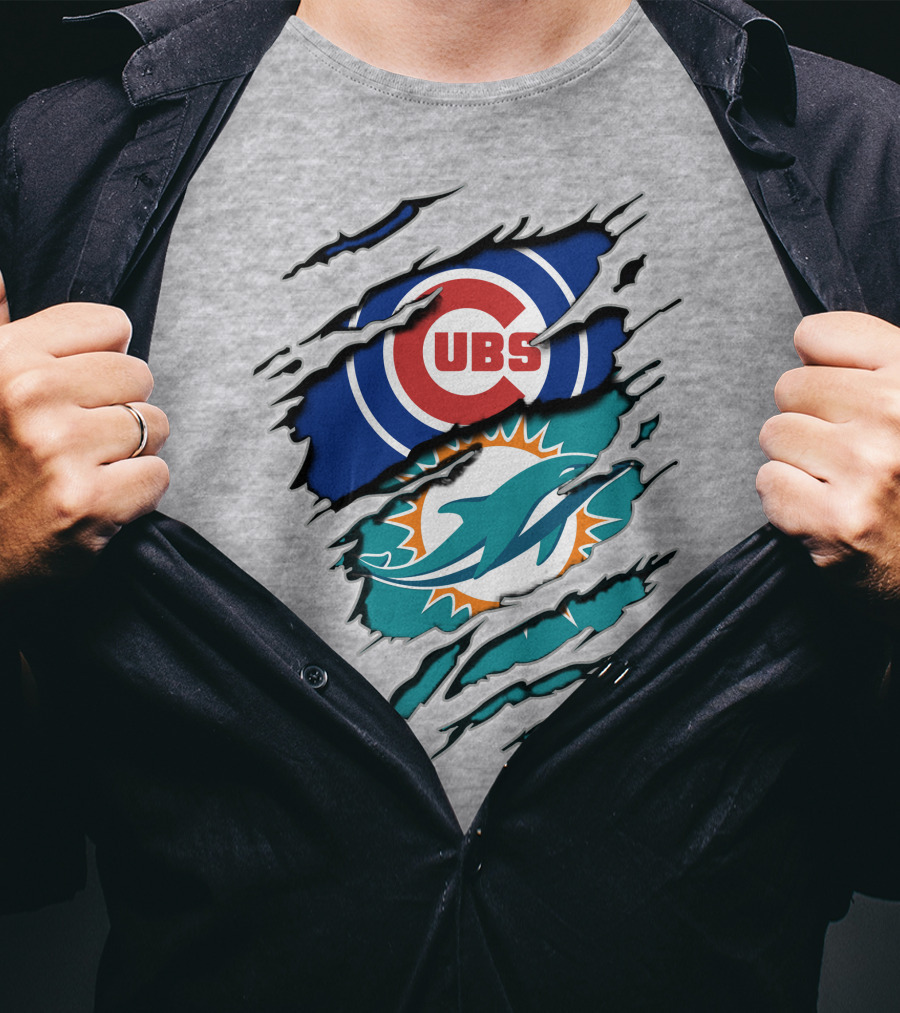 Cubs Dolphins Logo Mashup Nfl Mlb Sports Fans T-Shirt