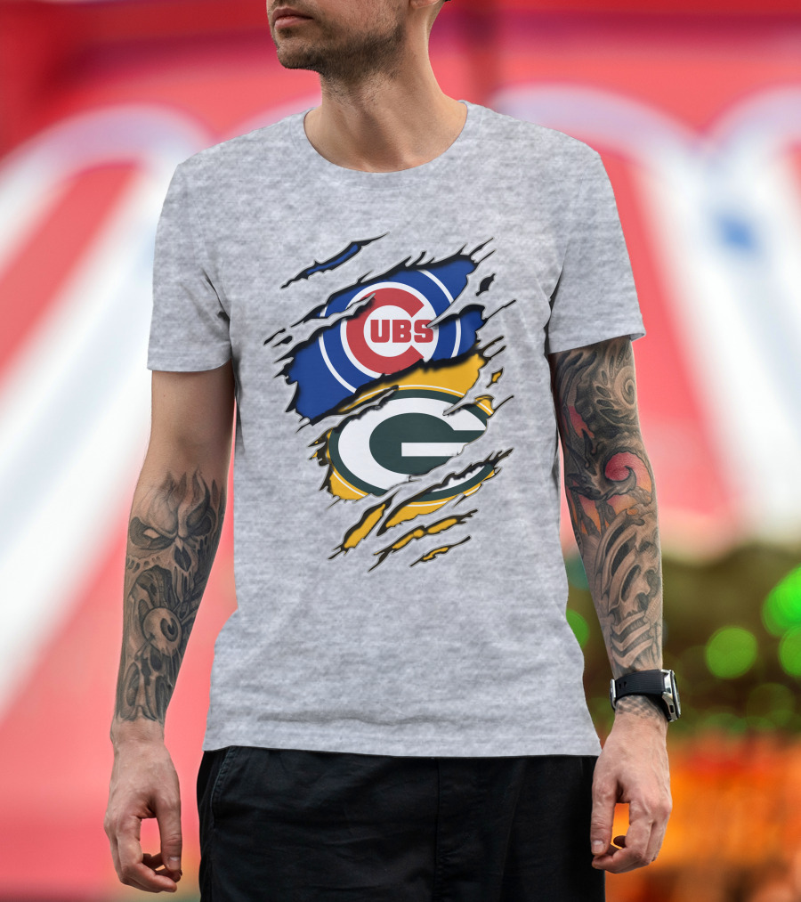 Packers Cubs Torn Logos Fusion T-Shirt