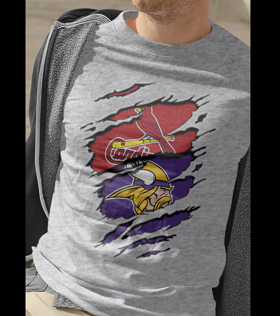 Vikings And Cardinals Logos Torn Effect T-Shirt