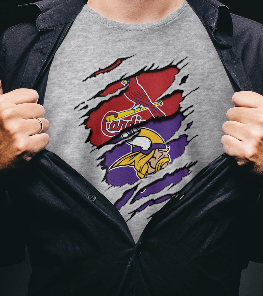 Vikings And Cardinals Logos Torn Effect T-Shirt
