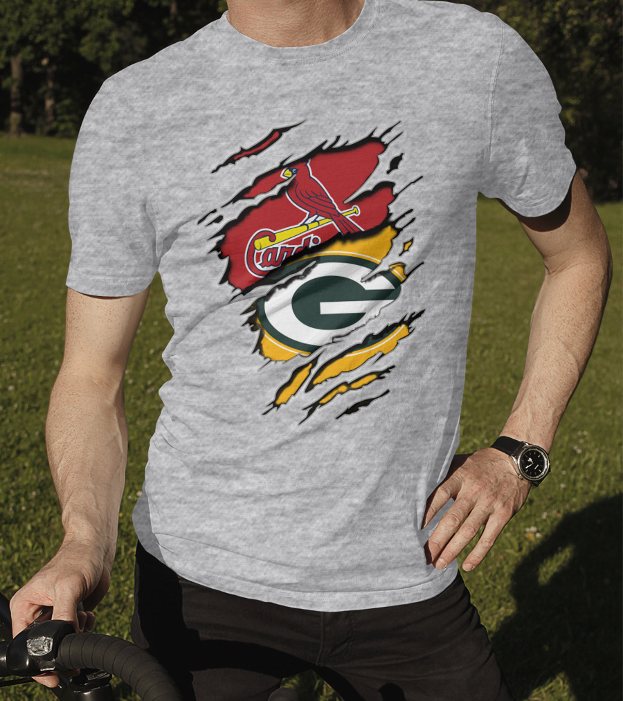 Green Bay Packers And St. Louis Cardinals Logo Fusion T-Shirt