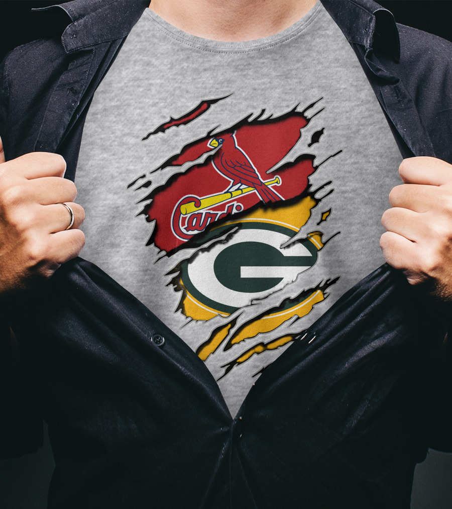 Green Bay Packers And St. Louis Cardinals Logo Fusion T-Shirt