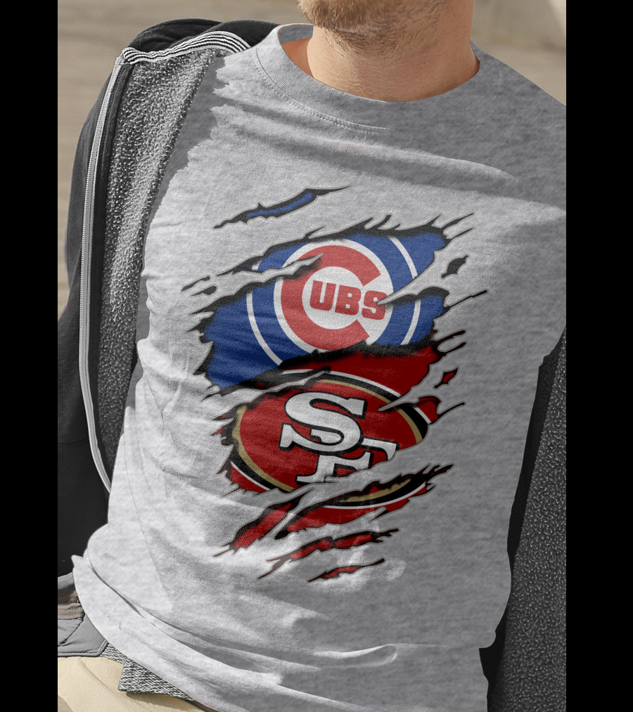 Cubs 49ers Logo Mashup Ripped T-Shirt