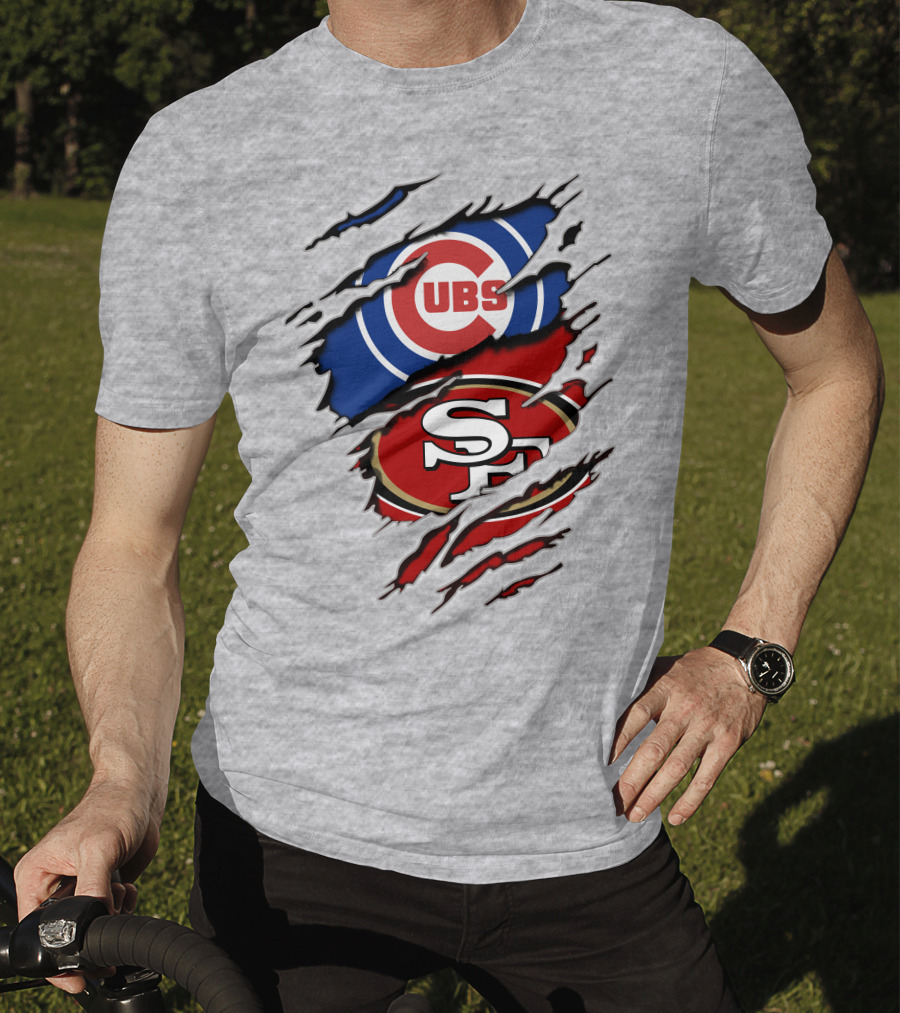 Cubs 49ers Logo Mashup Ripped T-Shirt