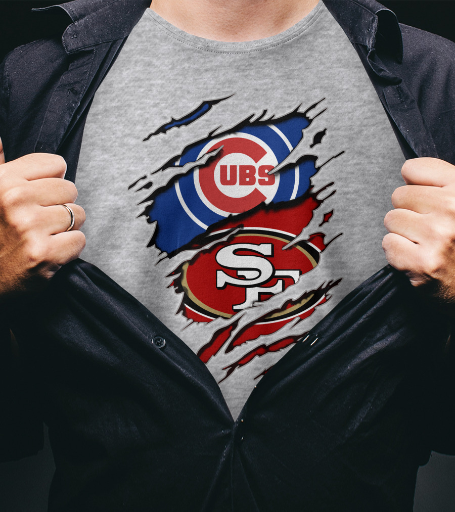 Cubs 49ers Logo Mashup Ripped T-Shirt