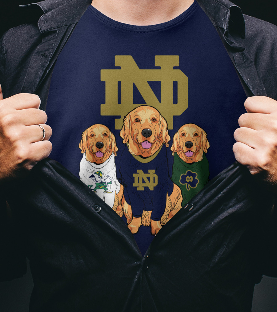Notre Dame Golden Retrievers Nd Logo Irish Clover T-Shirt